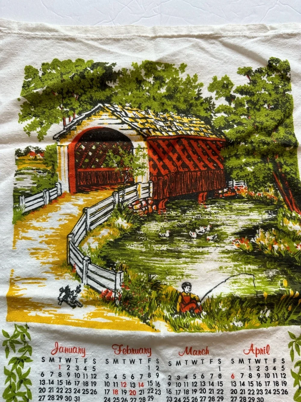 Vintage Lot Of 2 Hanging 1980’s Calendar Tea Towels 1980 & 1982 Bridge Desert